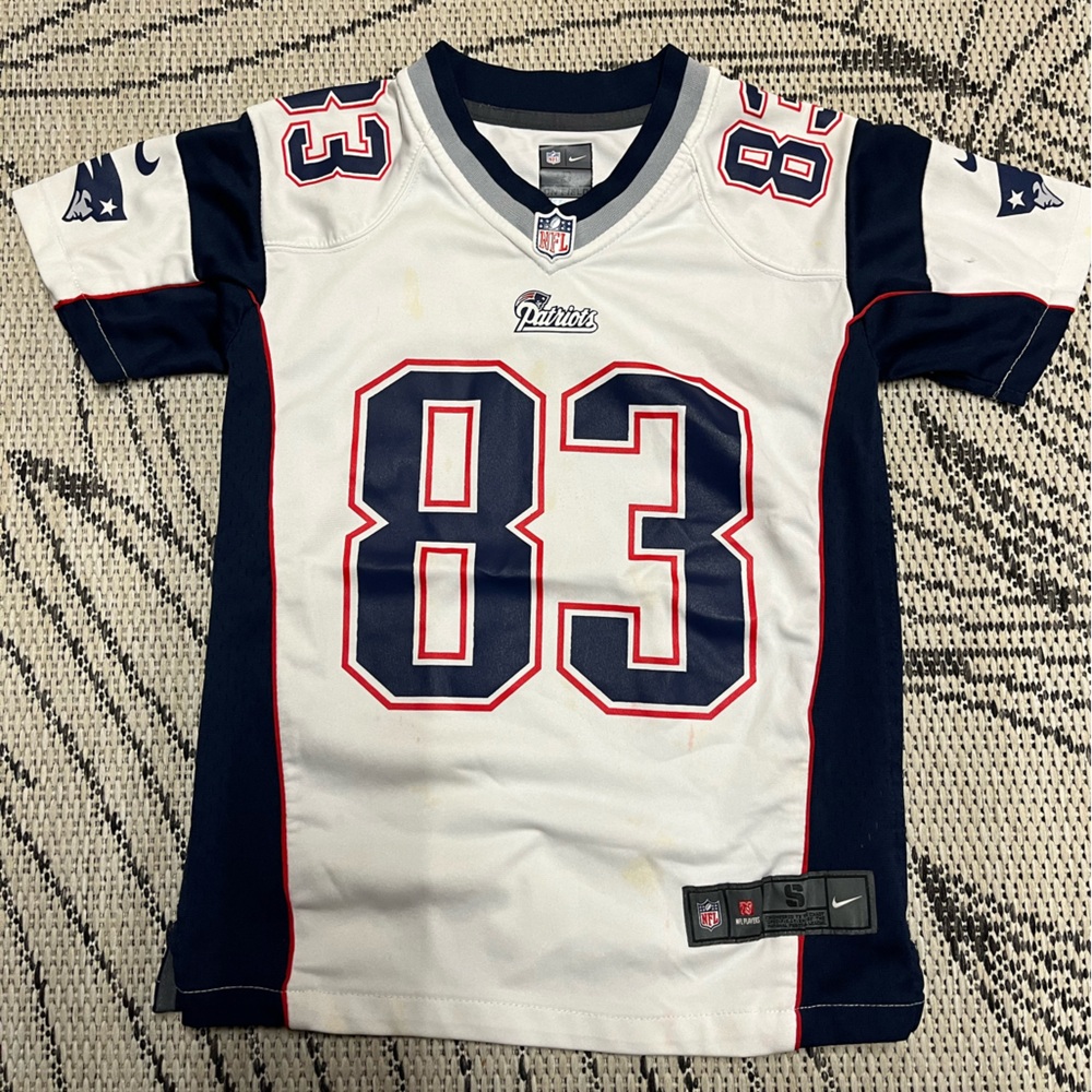 Nike Kids White and Blue New England Patriots Football Jersey